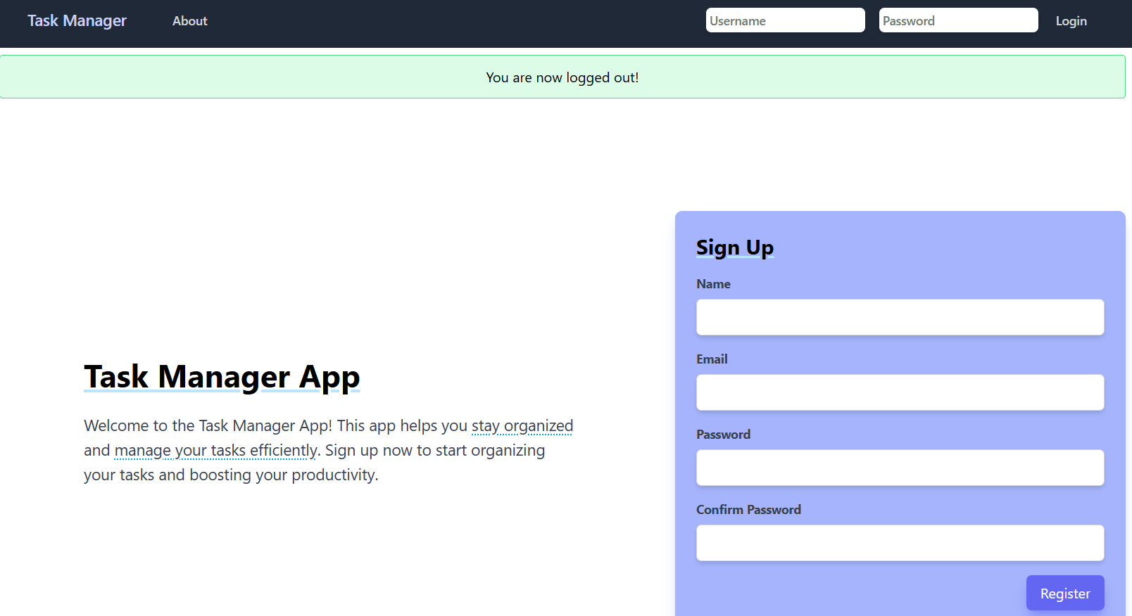 Screenshot of task manager app